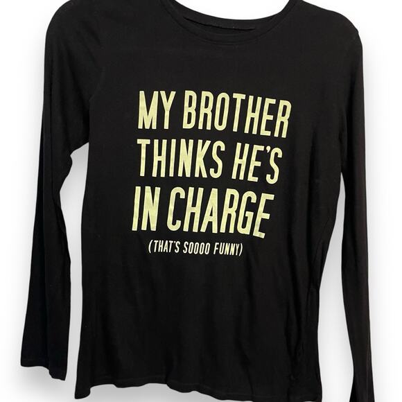 Children's Place My Brother Thinks Hes In Charge Graphic T-Shirt Unisex XL Black - Picture 2 of 8